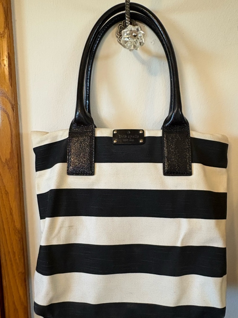 kate spade Black & White Striped Canvas Tote